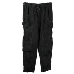 Free People Feelin' Good Utility Pants Cargo Linen Black Pull On Boho Womens M